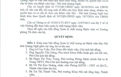 Quyết định V/v kiện toàn Hội đồng Quản lý chất lượng bệnh viện